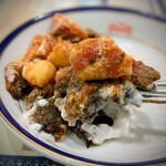 トルコ料理ボスボラスハサン - 普通は羊肉を使うそう。馴染みやすく牛肉です。脛肉を硬いパンを煮込んであり、パンがエキスを吸って美味しい。