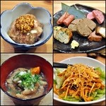 とんかつ いわい - 頭の煮こごり・盛り合わせ・黒豚モツ煮込み・豚耳の辛味噌サラダ