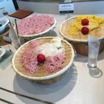 乃の風リゾート - 【2014年07月】三色そうめん（黄色は柚子風味、桃色は梅風味）。