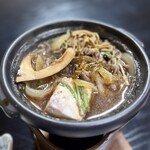 栄の湯旅館 - 牛鍋、個人的には焼き豆腐と野菜とキノコだけでも十分