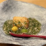 くずし 之助 - お通しは、白子を使った焼豆腐。