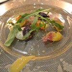 saveur - レインボー人参のマリネ　生ハムとヨーグルト　柚子風味のソース