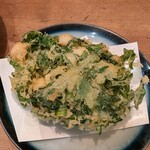 麺散 - 貝柱と春菊のかき揚げ