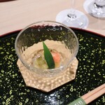 和食 むさし野 - ◆先付
茄子 ズワイガニ 卵黄味噌
× 
獺祭 純米大吟醸45にごりスパークリング
→ まろやかな旨みと爽やかな酸がふくよかに広がる
