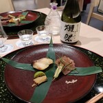 和食 むさし野 - ◆焼物
米沢牛 ガラムマサラ 藻塩
勘八　いぶり漬け
× 
獺祭 純米大吟醸　磨き　二割三分
→ 芳醇な旨みと香りが美しく調和
