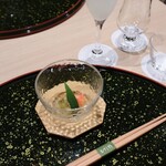 和食 むさし野 - ◆先付
茄子 ズワイガニ 卵黄味噌
× 
獺祭 純米大吟醸45にごりスパークリング
→ まろやかな旨みと爽やかな酸がふくよかに広がる
