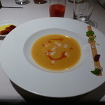 ラ・ロカンダ - 2014年11月　2度目の訪問　白いんげん豆のスープ 甘海老を添えて