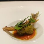 326303729 - ③【冷前菜】
                        長良川産天然鮎のカルパッチョ、骨煎餅のせ、ガスパチョのソース