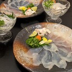 泳ぎとらふぐ活蟹料理 あじ平 - 活てっさ ＆ 皮湯引き