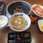 焼肉冷麺やまなか家 - ランチよくばりセット　炙りカルビ　コブクロ