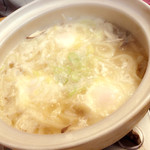 Saiya - とり塩スープちゃんこ鍋の〆のうどん たまごのせ