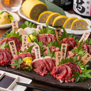 全て熊本の生産者直送、馬刺、あか牛、地鶏、無農薬野菜、海の恵