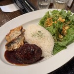 ひいき屋 - 牛100%ハンバーグ&アジの竜田揚げ -マスタードソース-
