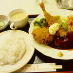 キッチンスズキ - ハンバーグ、海老フライ、カニクリームコロッケ定食　1300円