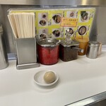 博多天神 - 今日も無事玉カツ！最初に味玉。この写真を撮っていたら直ぐにラーメンできました〜