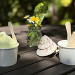 由布島茶屋 - 左が奥さんのオキナワンブルーと春ウコン。右が私の西表黒糖と石垣みるくです。