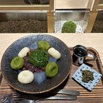 京はやしや - 料理写真:茹でたて豆腐白玉あんみつ(茶佃煮付)