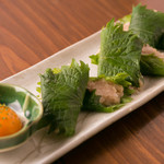 Tsukune shiso (with egg yolk)