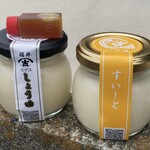 福井極生プリン専門店 いけ田 - 定番人気の「すいーと」と、個性派の「しょうゆ」。