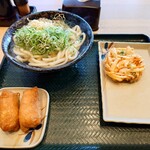 はなまるうどん - 料理写真:2025年11月　かけ中、かき揚げ、いなり