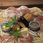 Japanese cuisine Ruka - 焼物八寸（かんぱちの幽庵焼き・がんもどきなど）