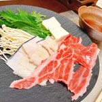 厨 花膳 - 鯨のしゃぶしゃぶ三種