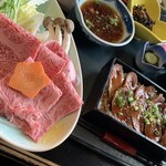 和風れすとらん 牛の里 - 料理写真:前沢牛しゃぶしゃぶ肉とももステーキ重