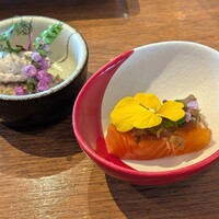 オールデイダイニング カルイザワグリル - 茸のテリーヌ、信州サーモンのミキュイ