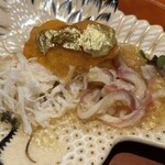 銀座 しのはら - 左：伊勢海老　右：ホッキ　奥：玉子豆腐にウニ