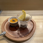 恵比寿 鮨 はつめ - みたらしのパンナコッタ、自家製季節のフルーツヨーグルアイス