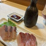るん - はまちの刺身、日本酒