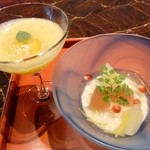 燈々庵 - デザート　リンゴの柚子ゼリーとごぼうムース