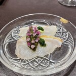 イル アオヤマ - クエ（徳島）、キャビア、叩いたクレソン