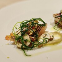 cepages - 大分県 秋カマスのミキュイ
                    焼き茄子のピューレ
                    大葉のジェノベーゼマッシュルームのサラダ