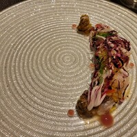 GINTO 池袋店 - 【Appetizer 】｢カンパチフラッシュ 柑橘と洋梨 茄子のヴァリエーション｣！