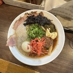 麺屋 誠 - 【醤油（並）tp味玉×こってりsv岩のり×特製ニラ辛味×大蒜×紅生姜】