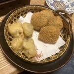 明神丸 - 原木しいたけ天、鰹カレーコロッケ