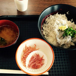 田子の浦港 漁協食堂 - 釜生丼 ¥650
            生桜海老・釜揚げ桜海老¥100