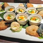 全席個室 楽蔵うたげ - 【前菜】 ぷちぷち玉子豆冨
            秋鮭ポテトサラダと揚げ茄子
            ごぼうと長芋のふんわり揚げ
            