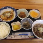 なか川 - 日替わり700円　御飯・小鉢・香物・鰤・豚角煮・蕎麦