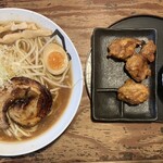 麺者 風天 - 焦がし醤油ラーメン特盛　唐揚げセット