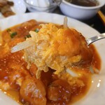 聚満楼 - エビチリと玉子炒め定食@\800円