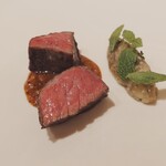 cenci - 宮崎県産牛のロースト タカナードのソース、焼き茄子