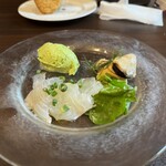 ビストロはらぺこキッチン - ムール貝のマリネ、ヒラメのカルパッチョ、ピスタチオのムース