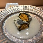 鮨けんすけ - 雲丹の天ぷら オイスターソース