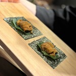 鮨けんすけ - 雲丹の天ぷら オイスターソース