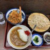 そば処 はるな - 天丼セット（もりそば） 750円、ミニカレー 240円（いずれも税込）