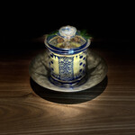 日本料理FUJI - 静岡吉田町産唐土未来の冷製摺り流し、揚げ唐土髭、小角平貝と梅のジュレ