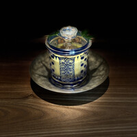 日本料理FUJI - 静岡吉田町産唐土未来の冷製摺り流し、揚げ唐土髭、小角平貝と梅のジュレ