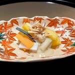 まき村 - 柿の胡麻クリーム和え 水前寺海苔